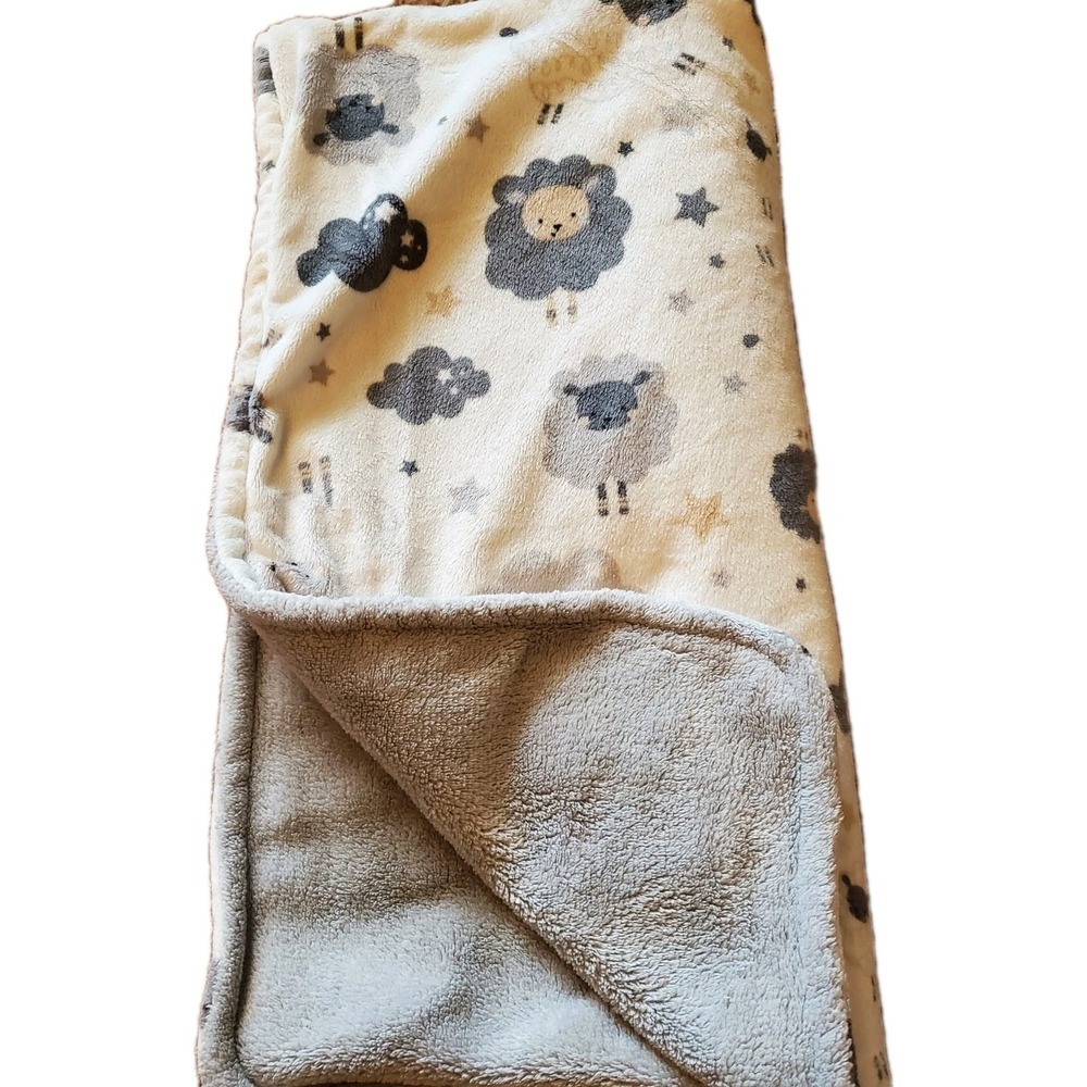 Parents Choice Sheep Baby Blanket Gray White Lamb Lovey Stars Soft Plush 30x40"